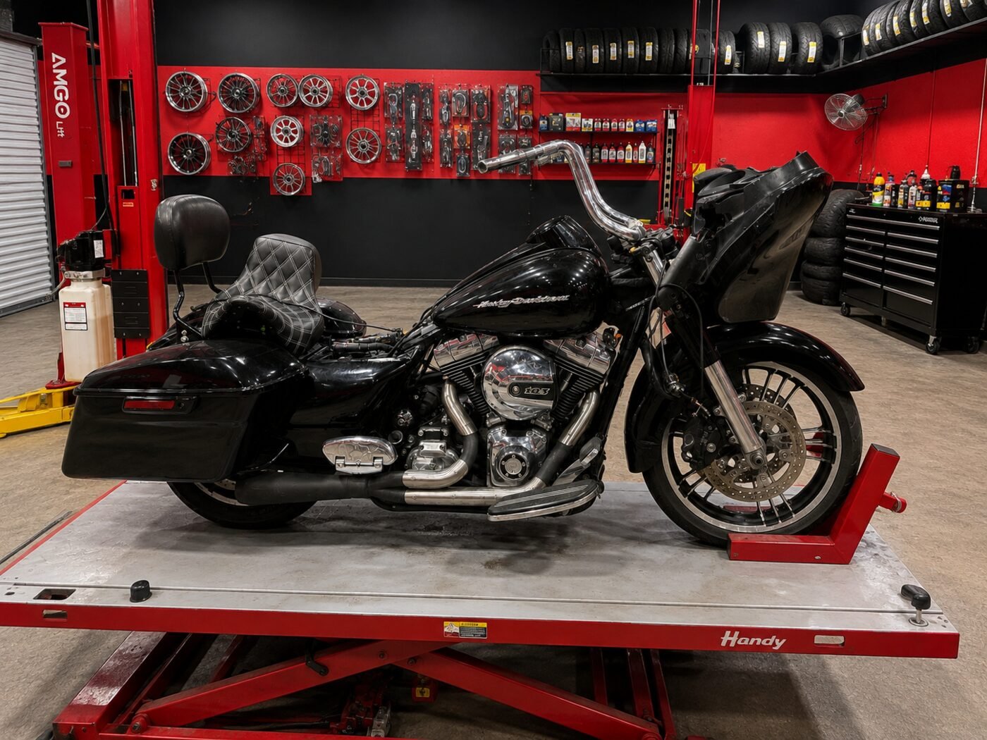 Customer motorcycle at the shop